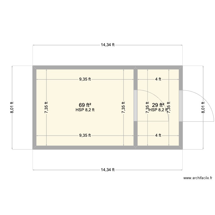 Brittonfield. Plan de 2 pièces et 9 m2