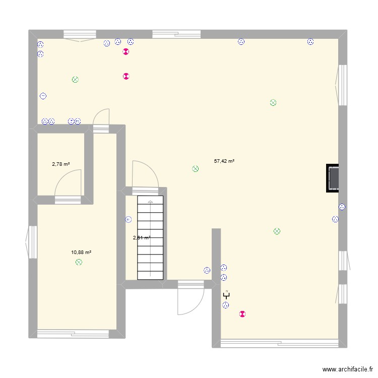 Maison RDC. Plan de 4 pièces et 74 m2