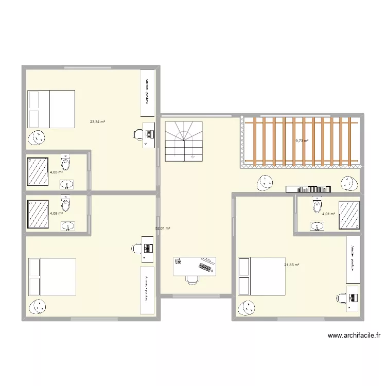 plan 3 etage. Plan de 7 pièces et 119 m²