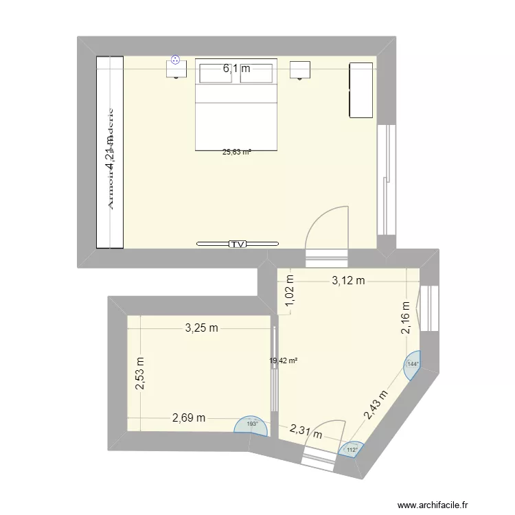plan maison. Plan de 2  et 45 m²