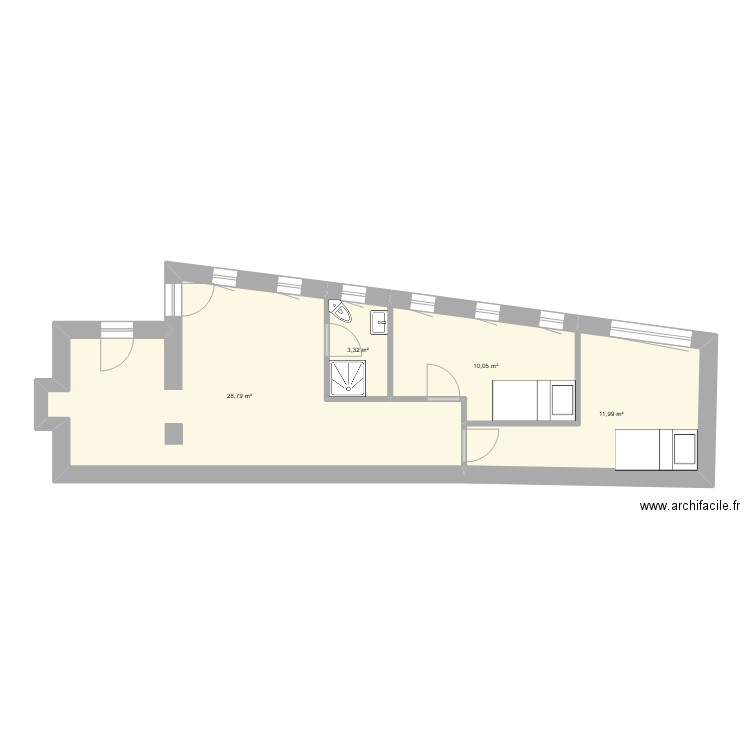 BAS BATEAU. Plan de 4 pièces et 54 m2