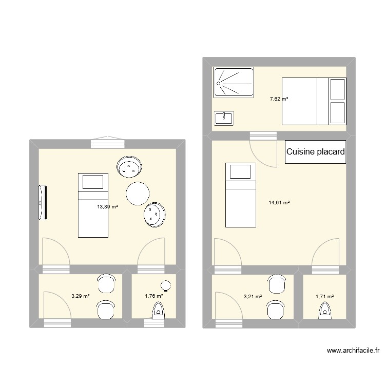 20 et 35 m2 - Plan 7 pièces 46 m2 dessiné par Ossilie