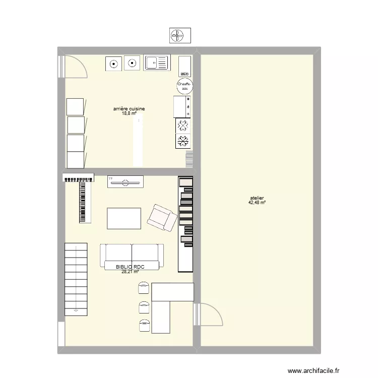 rdc biblio saint seurin. Plan de 3  et 89 m²