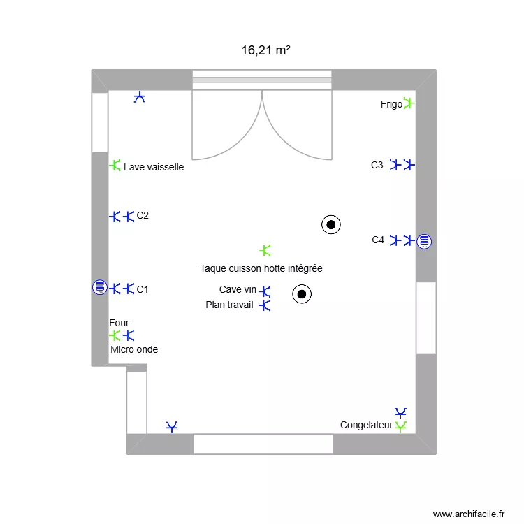 Cuisine électricité luminaires. Plan de 1 pièce et 16 m² Cuisine électricité luminaires. Plan de 1 pièce et 16 m²
