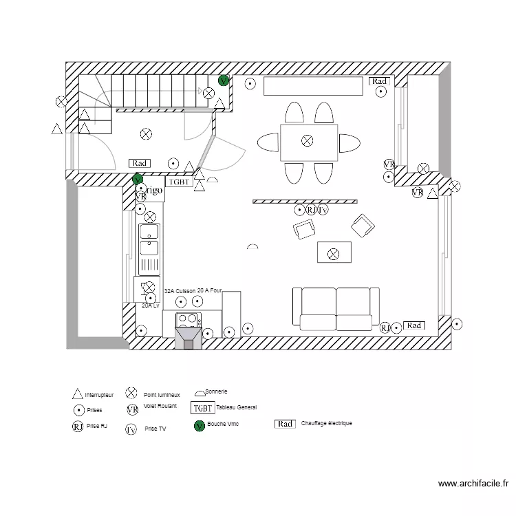 Perenchies RDC meubl&eacute; + elec2. Plan de 