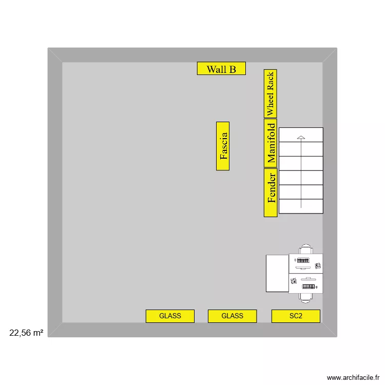 Stock RDC. Plan de 1  et 23 m²