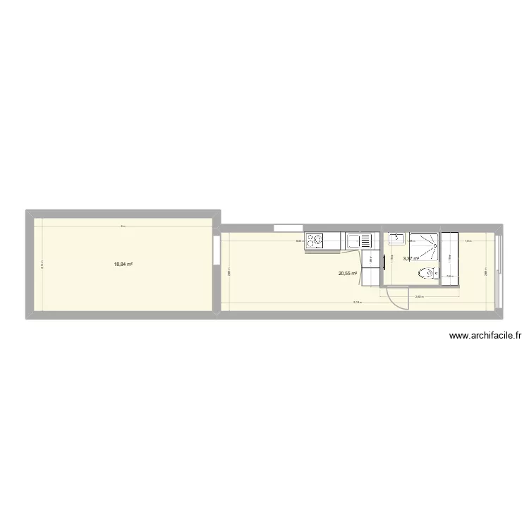 Projet studio - Mongeot. Plan de 3  et 43 m²