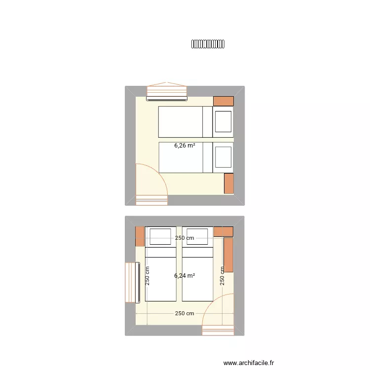 Chb 1 et 3 petits lits. Plan de Chb 1 et 3 petits lits. Plan de