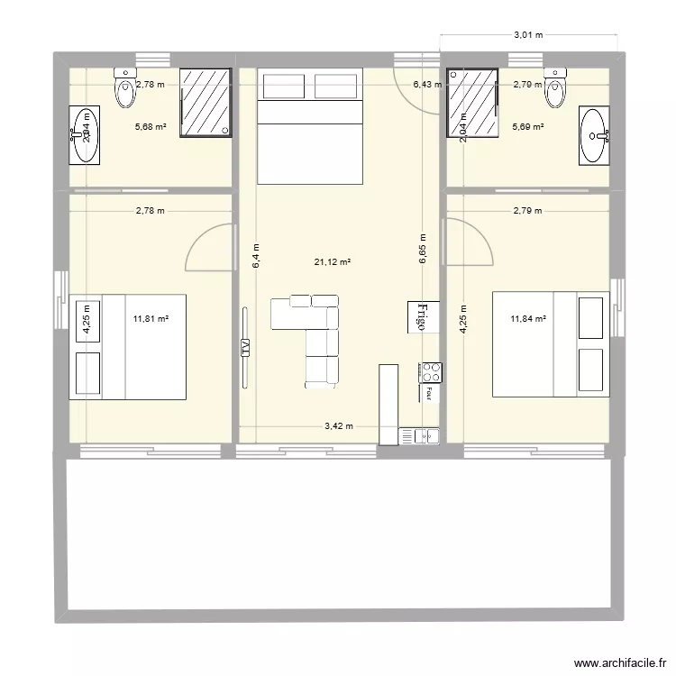 Maison Teahupo'o. Plan de 5 et 56 m² Maison Teahupo'o. Plan de 5 et 56 m²