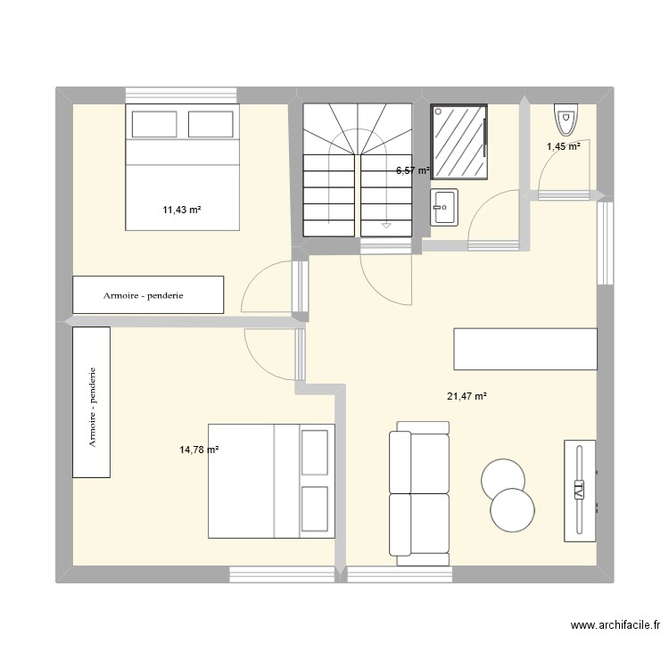 Niveau 2. Plan de 5 pièces et 56 m2