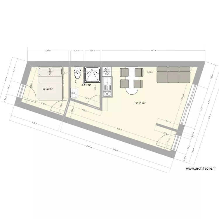 cormier 2. Plan de 3 Pièces et 32 m²