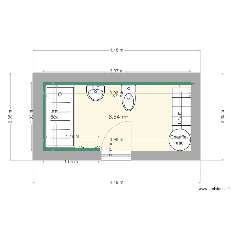BARON. Plan de 1 pièce et 7 m2