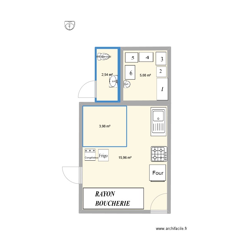plan Boucherie. Plan de 4 pièces et 32 m2
