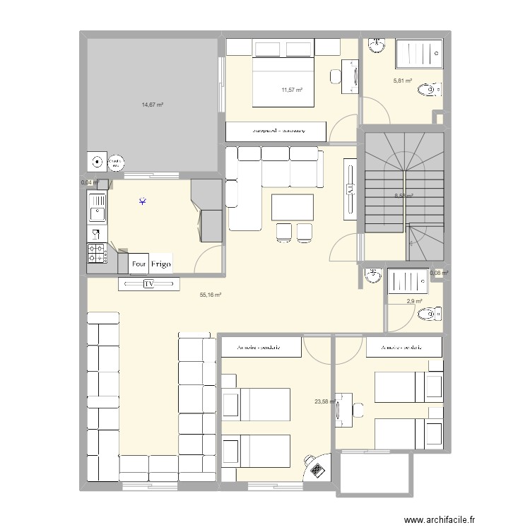 Maison El Houda - Cuisine Appt N°1. Plan de 9 pièces et 122 m2