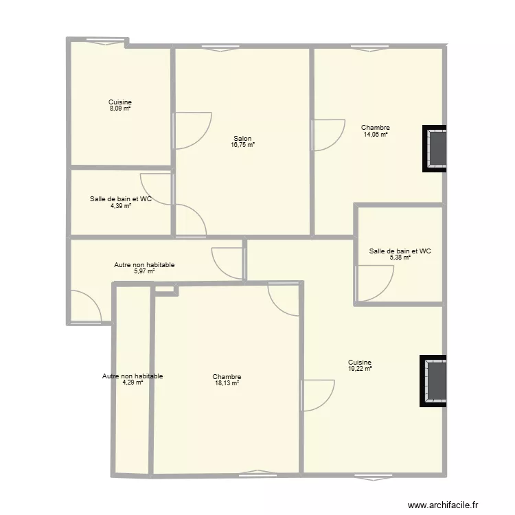 T4 2e etage. Plan de 9  et 96 m²