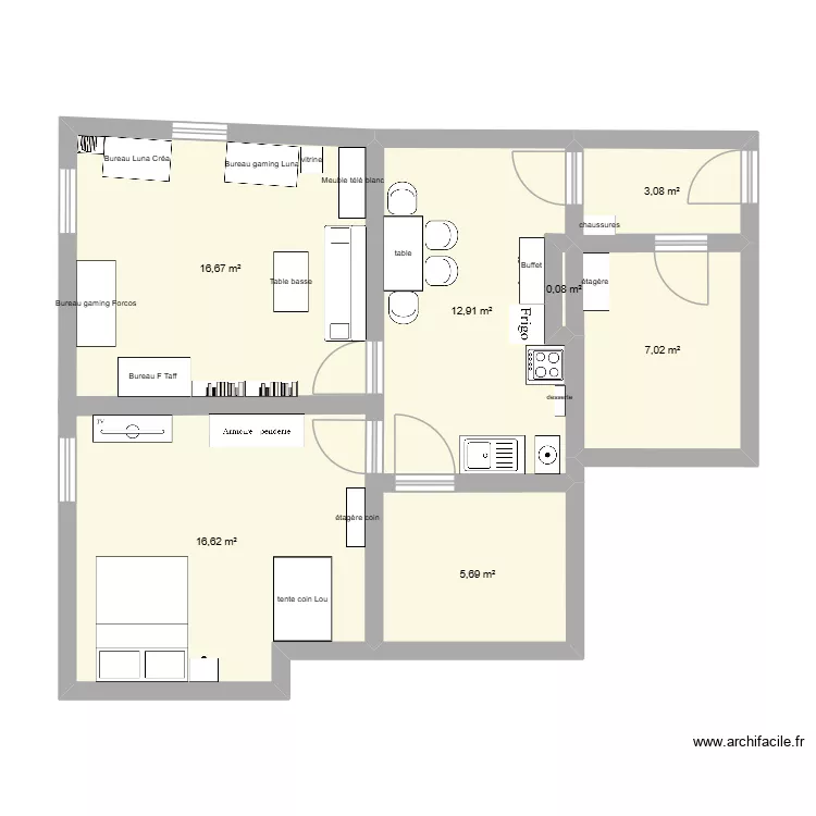 Appart Forcos et Luna. Plan de 7  et 62 m²