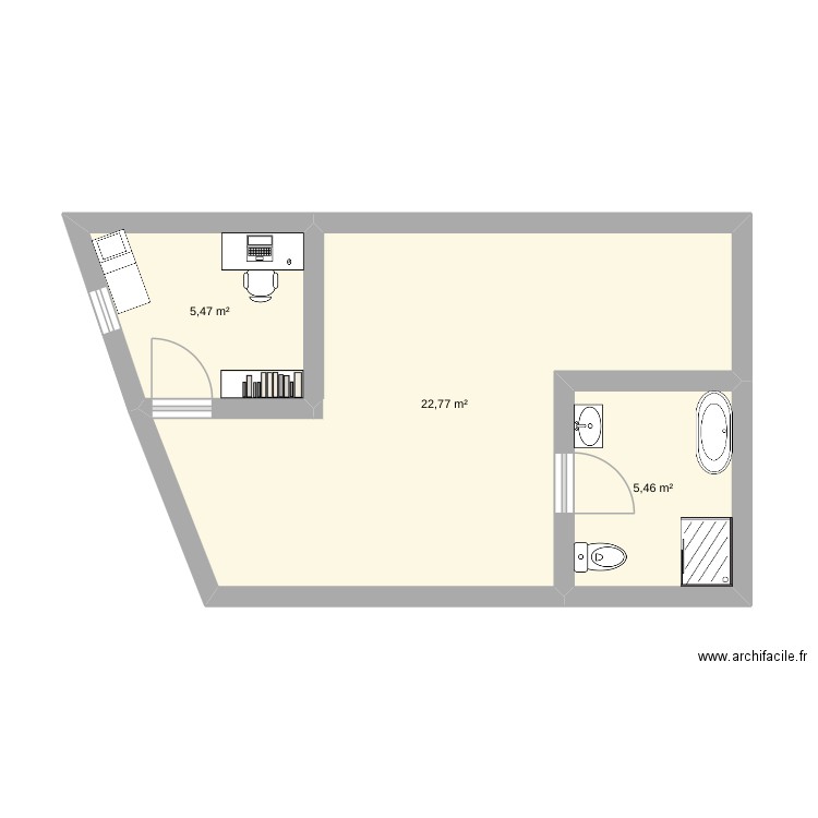 maison. Plan de 3 pièces et 34 m2