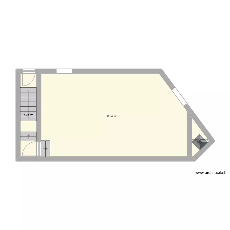 etage vide. Plan de 3 pièces et 42 m²