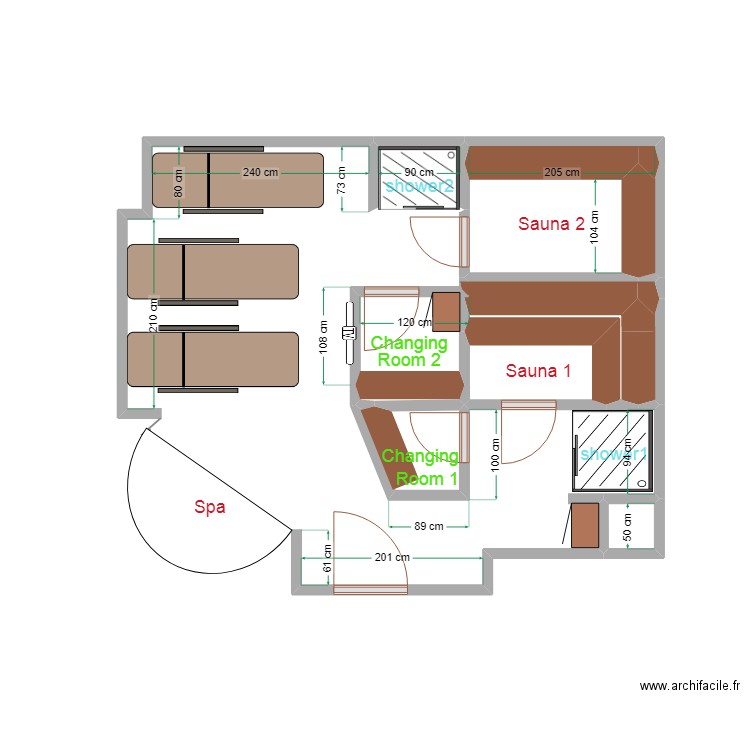 sauna mirador. Plan de 10 pièces et 4 m2
