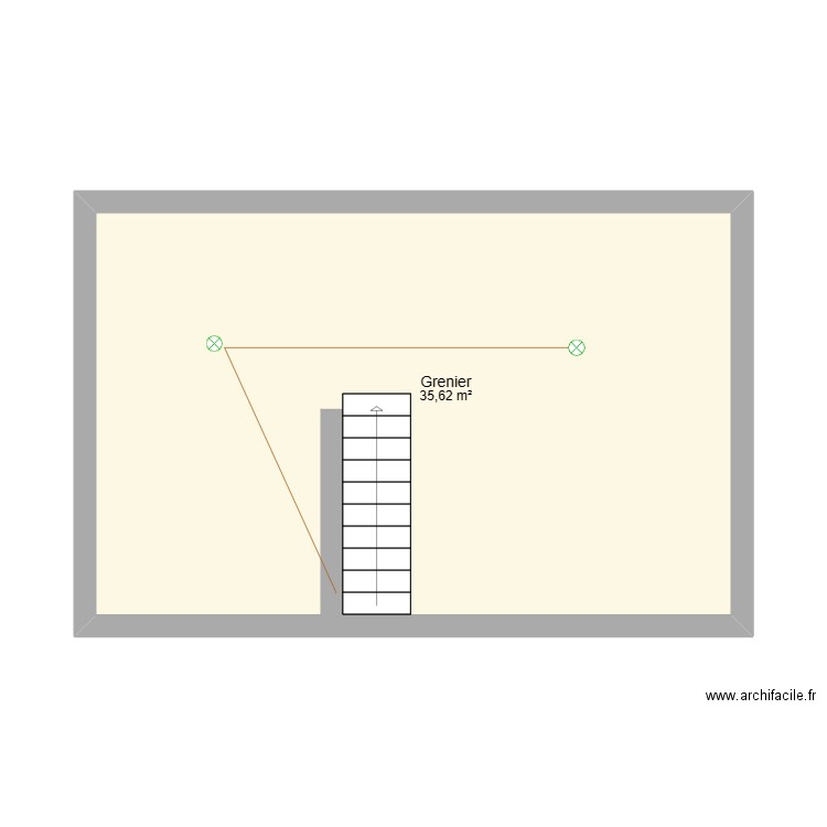 Grenier. Plan de 1 pièce et 36 m2