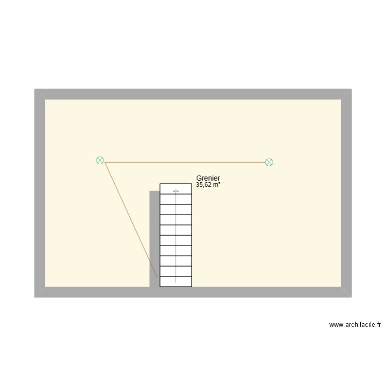 Grenier. Plan de 1 pièce et 36 m2