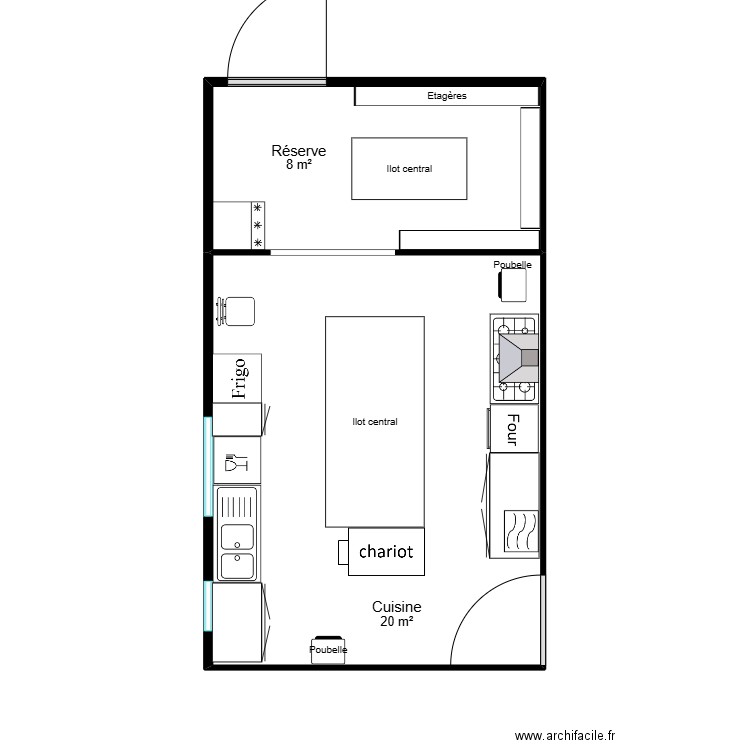 Cuisine. Plan de 2 pièces et 28 m2
