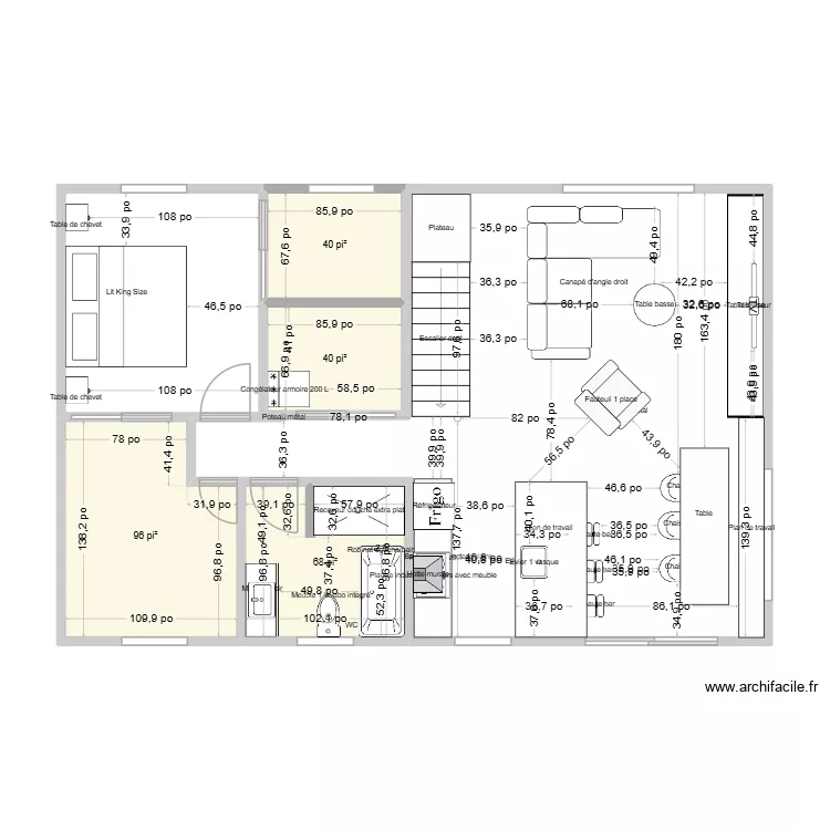 niveau 1 ancien escalier. Plan de 4 pièces et 23 m²