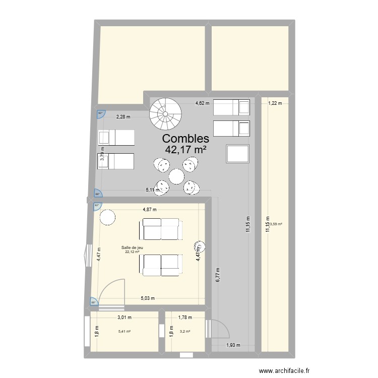 Fleury Maison 1 combles projet. Plan de 7 pièces et 111 m2