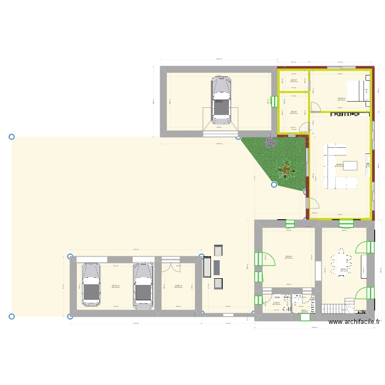 SdB maison . Plan de 11 pièces et 222 m2