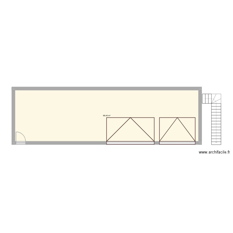 garage. Plan de 1 pièce et 66 m2