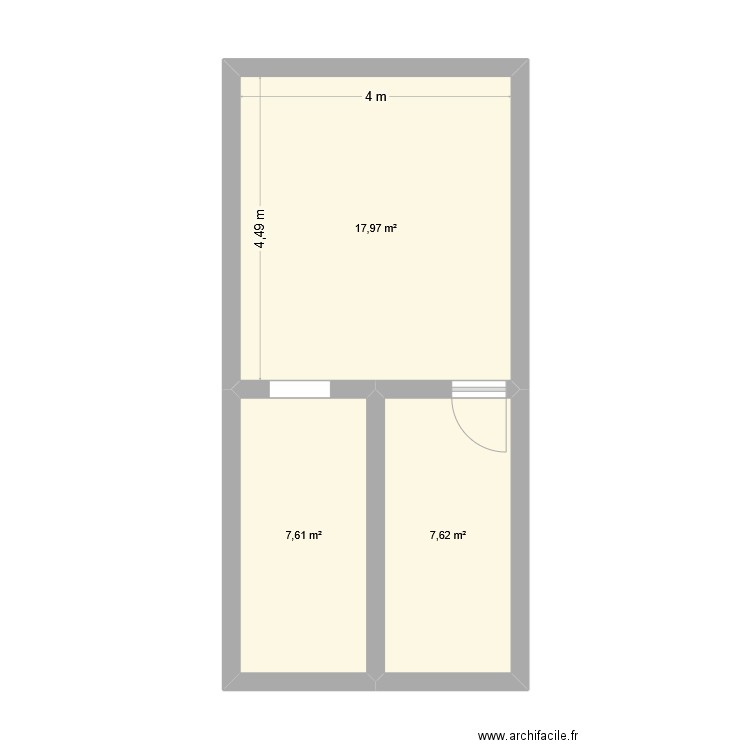 chambre. Plan de 3 pièces et 33 m2