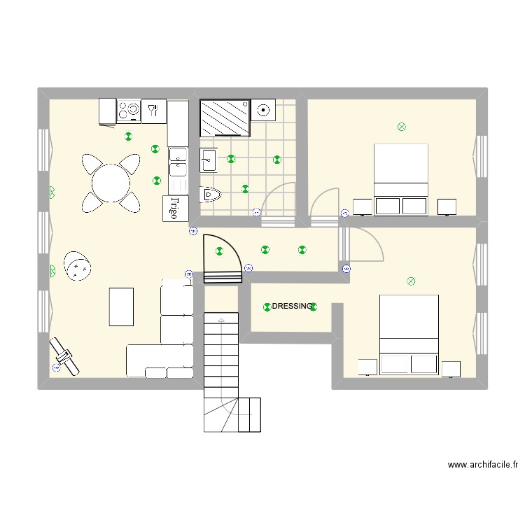 JEAN AICARD. Plan de 4 pièces et 56 m2