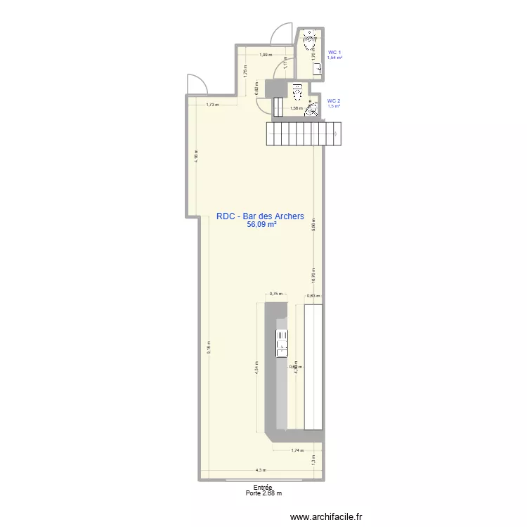 bar des archets. Plan de 5  et 63 m²