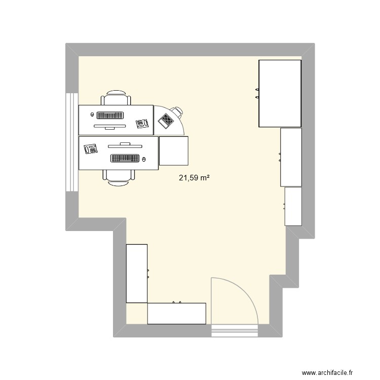 bureau. Plan de 1 pièce et 22 m2