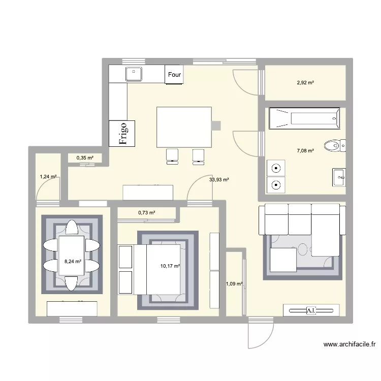 appart. Plan de 9 pièces et 66 m²