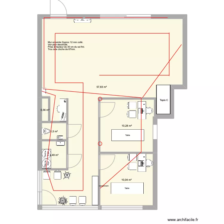 CKS-Jurbise &Eacute;lectrique plafond. Plan de 6  et 83 m²