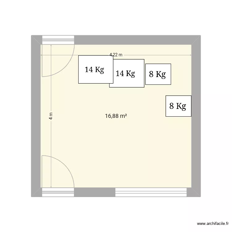 Laverie. Plan de 1  et 17 m²