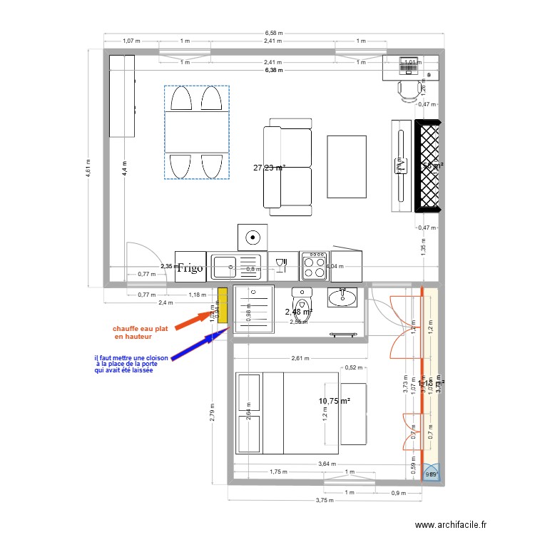 Thuillat T2 1er Projet V0. Plan de 0 pièce et 0 m2