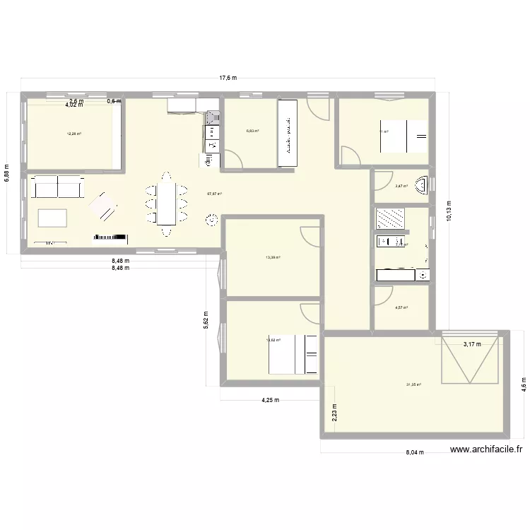plan 1 romarin. Plan de 10  et 172 m²