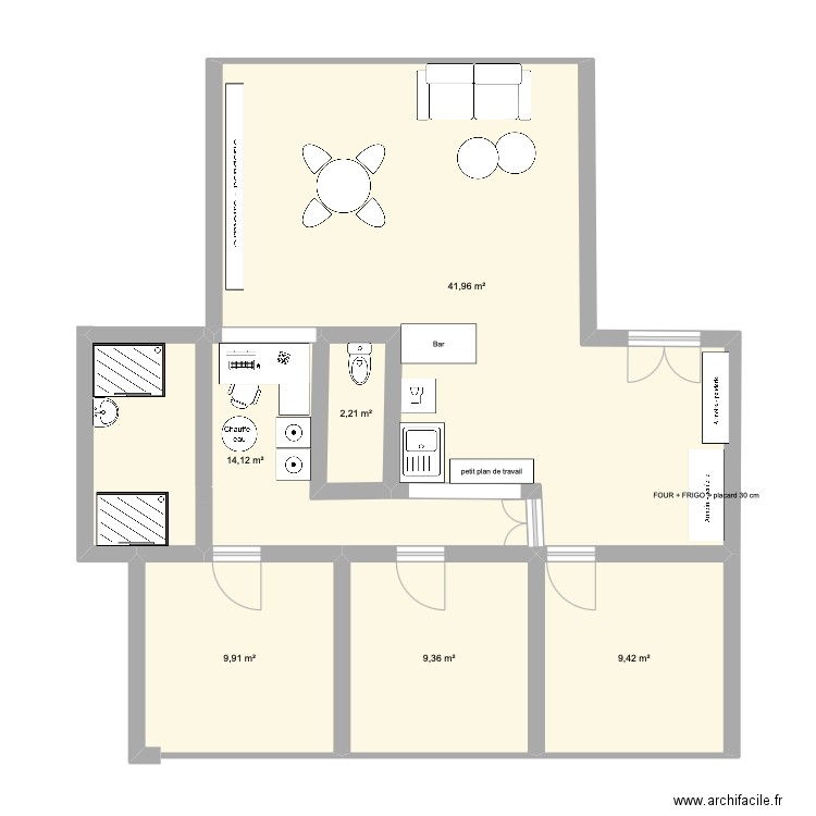 projet 3 avec aménagement. Plan de 6 pièces et 87 m2