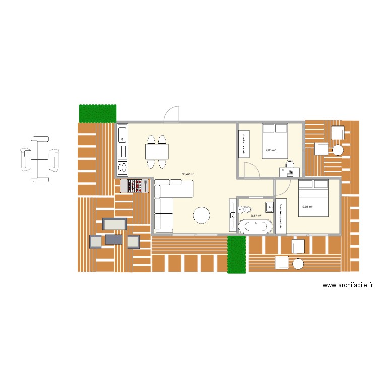 lodge mont. Plan de 4 pièces et 57 m2