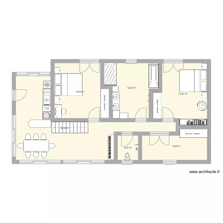 Extension Bisca 2. Plan de 6  et 85 m²