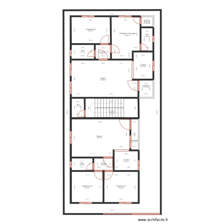 ganvala r+1 rdc. Plan de 19 pièces et 313 m2