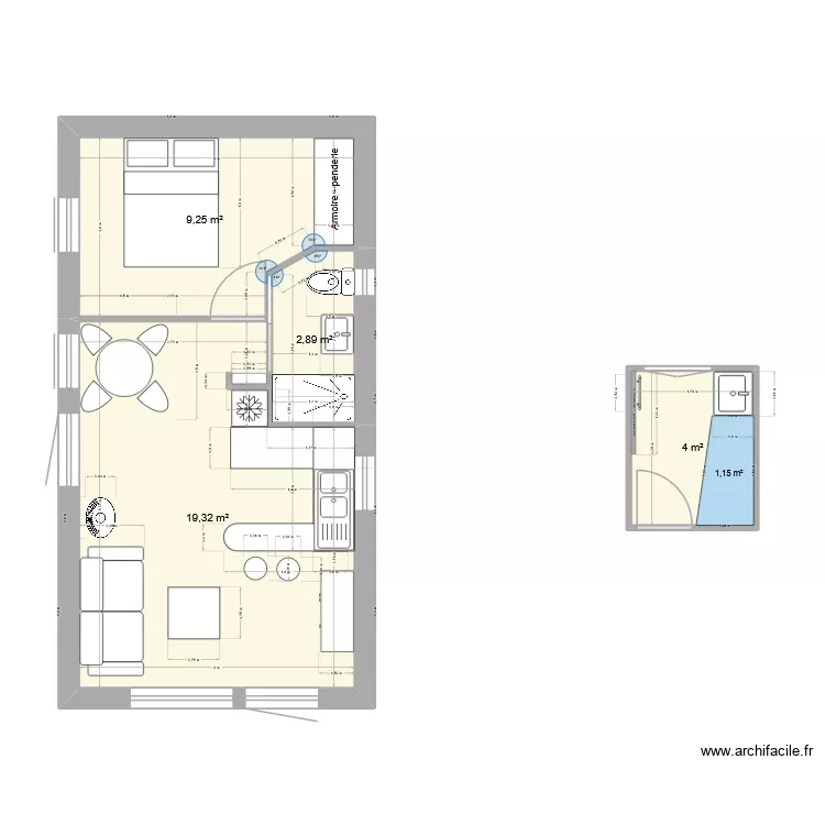 SDB1. Plan de 4  et 35 m²