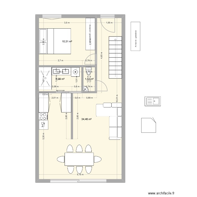 plateau trevoux 2. Plan de 4 pièces et 50 m2
