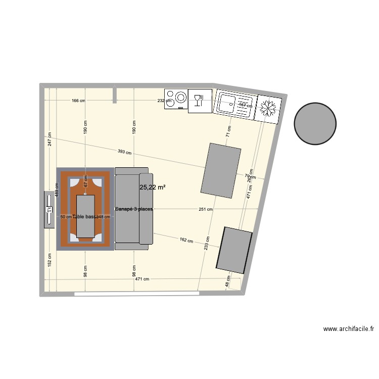 Sejour 2. Plan de 1 pièce et 25 m2