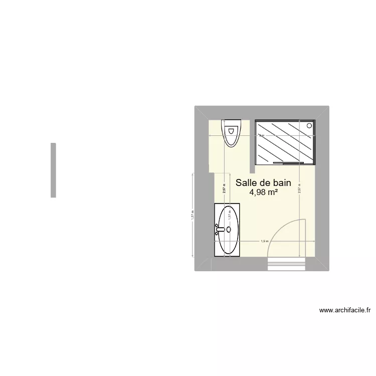 Salle de bain c&ocirc;t&eacute; piscine. Plan de 1  et 5 m²