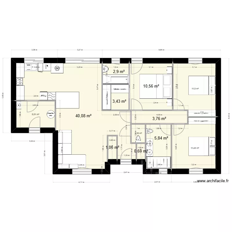 Maison Tristan et Th&eacute;r&egrave;se. Plan de 12  et 98 m²