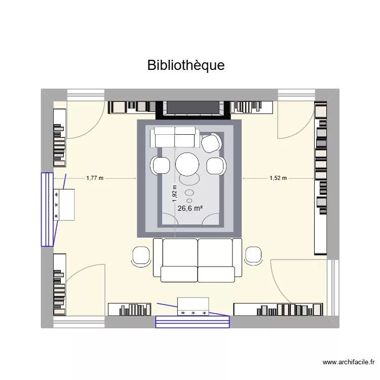 biblioth&egrave;que. Plan de 1  et 27 m²