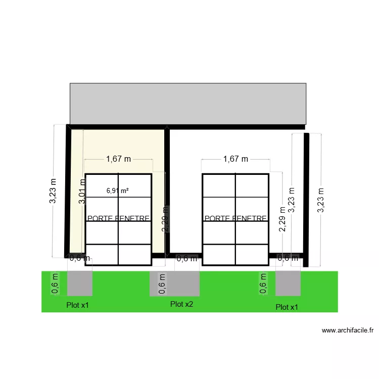 Lacaze vue sud bis. Plan de 2  et 26 m²